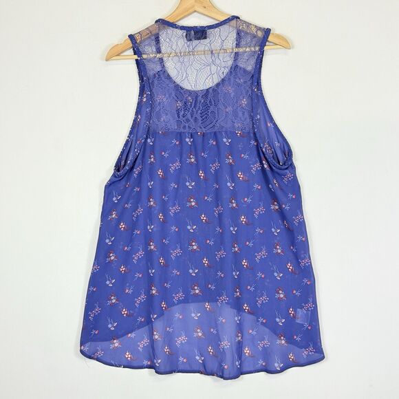 Cruel Girl Western Purple Floral Sheer Chiffon Lace Shirt Top Women's Large - Picture 4 of 7